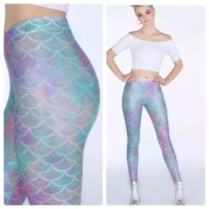 Blackmilk Holographic Mermaid Scale Leggings in Aqua Purple Pink